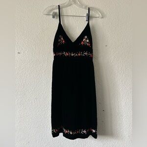 DKNY | Y2K Black Velvet Floral Embroidered Boho Babydoll‎ Midi Dress Sz 6